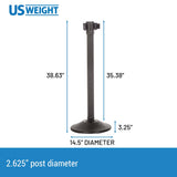 US Weight Premium Black Steel Stanchion With 13-Foot Retractable Belt