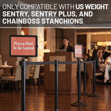 Plastic Stanchion Horizontal/Vertical Sign Holder with Plexiglass Covers for USW ChainBoss, Sentry & Sentry PLUS Stanchions