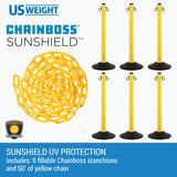 US Weight ChainBoss Yellow Plastic Stanchion with Fillable Base and 10-Foot Plastic Chain Barrier