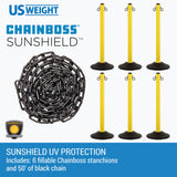 US Weight ChainBoss Yellow Plastic Stanchion with Fillable Base and 10-Foot Plastic Chain Barrier