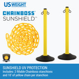 US Weight ChainBoss Yellow Fillable Crowd Control Plastic Stanchions With 10' of Plastic Chain