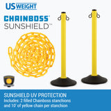 US Weight ChainBoss Yellow Pre-Filled Crowd Control Plastic Stanchions With 10' of Plastic Chain