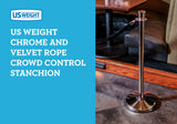 US Weight Premier Chrome Post and Black Velvet Rope Crowd Control Stanchions - 2 Pack
