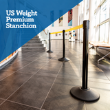 US Weight Premium Black Steel Stanchion with 7.5-Foot Retractable Belt Crowd Control Barrier