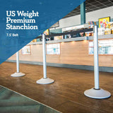 US Weight Premium Silver Steel Stanchions with 7.5' Belt - Multiple Color Options