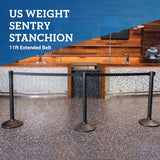 US Weight Sentry Stanchion - Black Stanchion - Extended 11' Black Nylon Retractable Belt for Crowd Control Barriers - Multiple Options