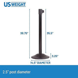 US Weight Sentry QuikSecure Stanchion with Extended 11-Foot Black Retractable Belt Queue Line Barrier