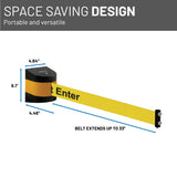 US Weight Magnetic Wall Mount Retractable Yellow and Black Do Not Enter Belt Barrier, 33 Foot Safe Crowd Control System with Strong Magnets, Portable Black and Yellow Case for Indoor or Outdoor Use