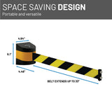 US Weight Magnetic Wall Mount Retractable Yellow and Black Do Not Enter Belt Barrier, 33 Foot Safe Crowd Control System with Strong Magnets, Portable Black and Yellow Case for Indoor or Outdoor Use