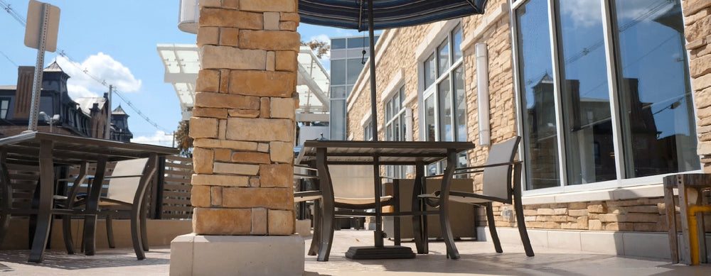 US Weight makes durable umbrella bases for restaurants with outdoor patios