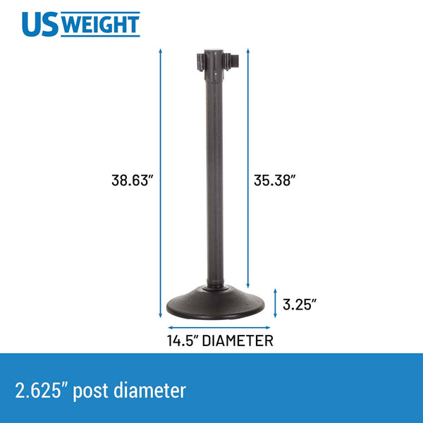 US Weight Sentry Stanchion - Black Stanchion - Extended 11' Black Nylon Retractable Belt for Crowd Control Barriers - Multiple Options