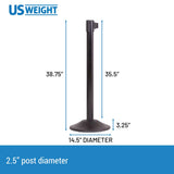 US Weight Premium Black Steel Stanchion with 7.5' Foot Retractable Belt - Multiple Color Options