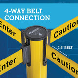 Yellow Steel Stanchion - Heavy Duty Crowd Control Barriers - Premium 7.5-Foot Retractable Caution Belt - 2 Pack