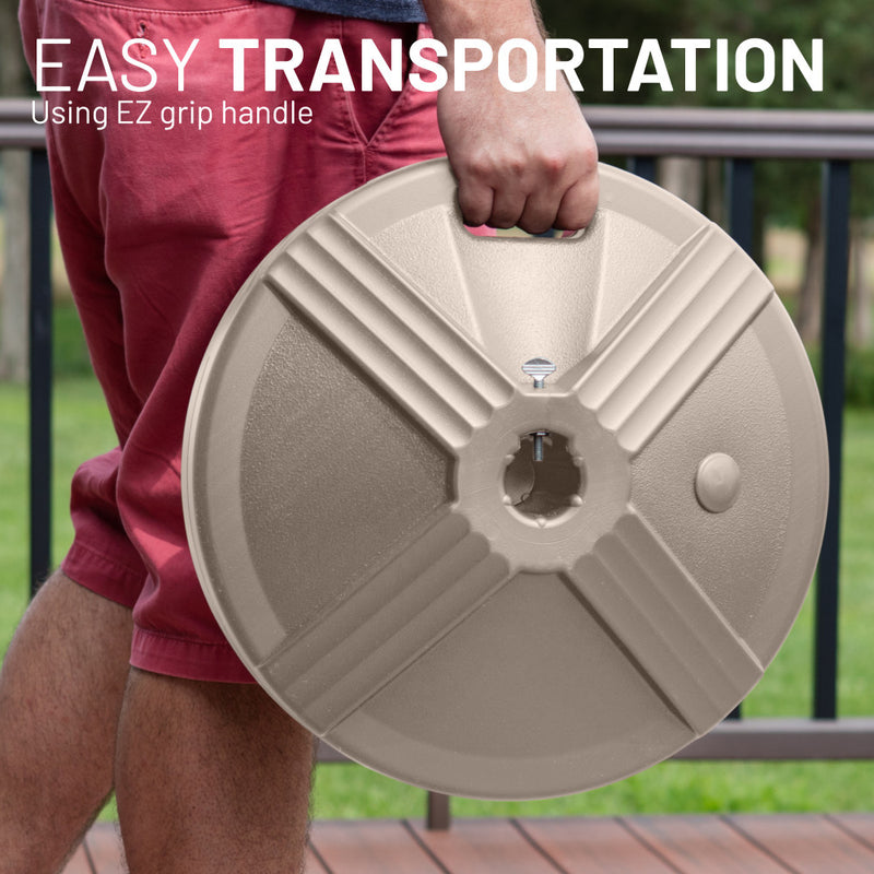 easiest thing to fill patio umbrella base with US Weight Durable 50LB Prefilled Concrete Umbrella Base for Patio Tabl
