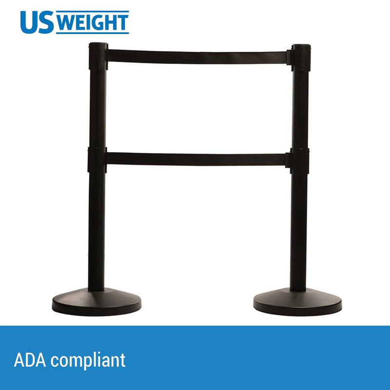 US Weight - ADA Compliant Dual Belt Stanchions for Crowd Control, Easy Connect Assembly, Premium Crowd Control Barriers, 2-Pack Stanchion Set