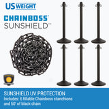 US Weight ChainBoss Black Plastic Stanchion with Fillable Base and 10-Foot Plastic Chain Barrier
