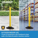 US Weight ChainBoss Yellow Pre-Filled Crowd Control Plastic Stanchions With 10' of Plastic Chain