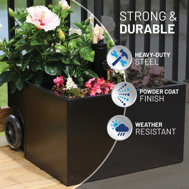 large patio umbrella with planter box stand US Weight Decorative Umbrella Base Planter Box