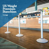 US Weight Premium Silver Steel Stanchions with 7.5' Belt - Multiple Color Options
