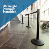 US Weight Premium Black Steel Stanchion with 7.5' Foot Retractable Belt - Multiple Color Options