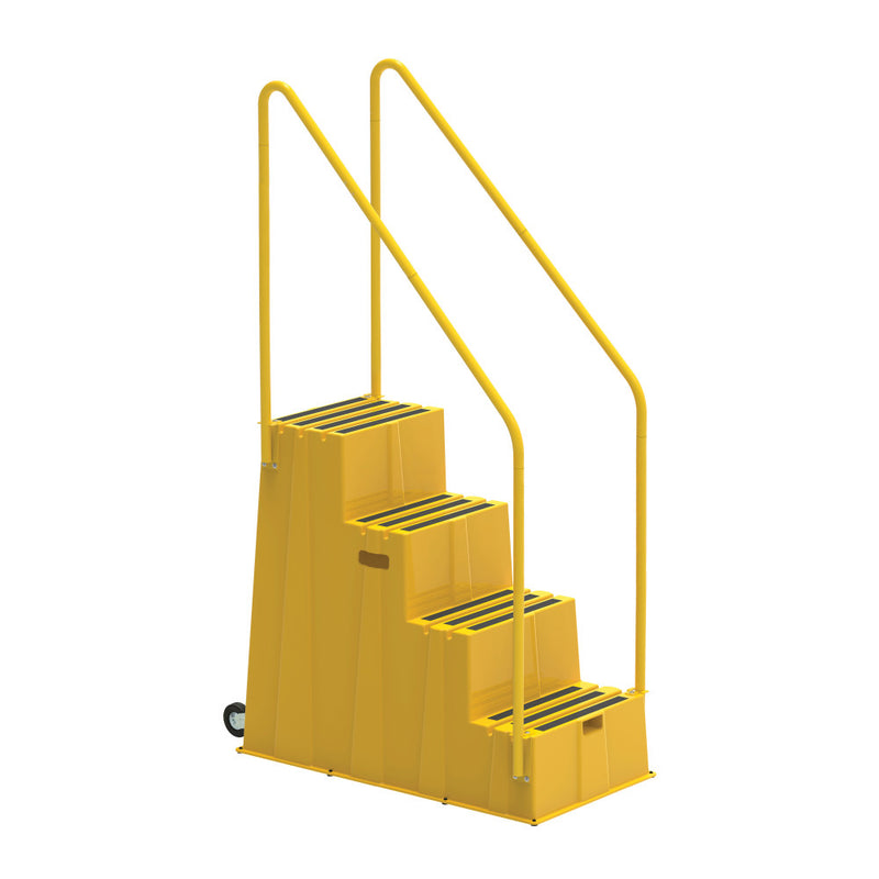 US Weight 4-Step Yellow Rolling Safety Step Stool with Handrails & Wheels (500 lbs. Capacity)