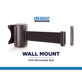 US Weight Wall Mount Retractable Belt Barrier Heavy Duty Black Crowd Control Line Receiver
