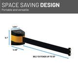 US Weight Magnetic Wall Mount Retractable Yellow and Black Do Not Enter Belt Barrier, 33 Foot Safe Crowd Control System with Strong Magnets, Portable Black and Yellow Case for Indoor or Outdoor Use