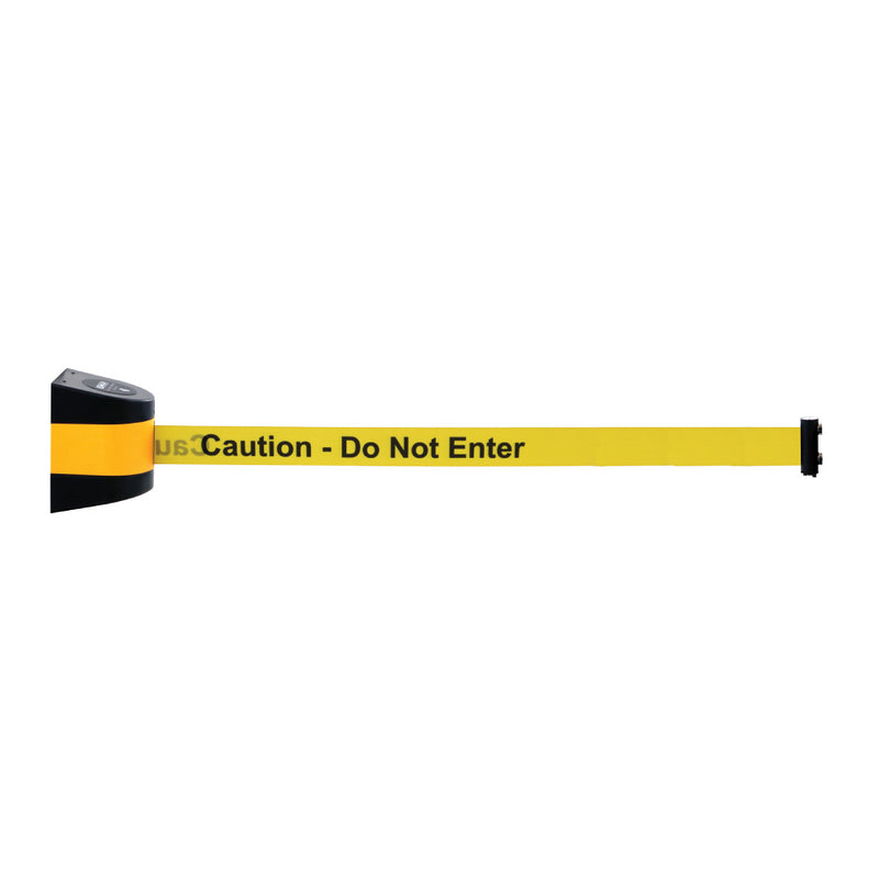 US Weight Magnetic Wall Mount Retractable Yellow and Black Do Not Enter Belt Barrier, 33 Foot Safe Crowd Control System with Strong Magnets, Portable Black and Yellow Case for Indoor or Outdoor Use
