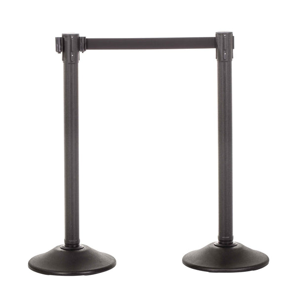 The Sentry Stanchion with Extended 11- Foot Retractable Belt- Easy Connect Assembly Requires No Tools  (2 pack) from US Weight for Stanchions and Barriers compared to Crowd Control Warehouse, in Black.