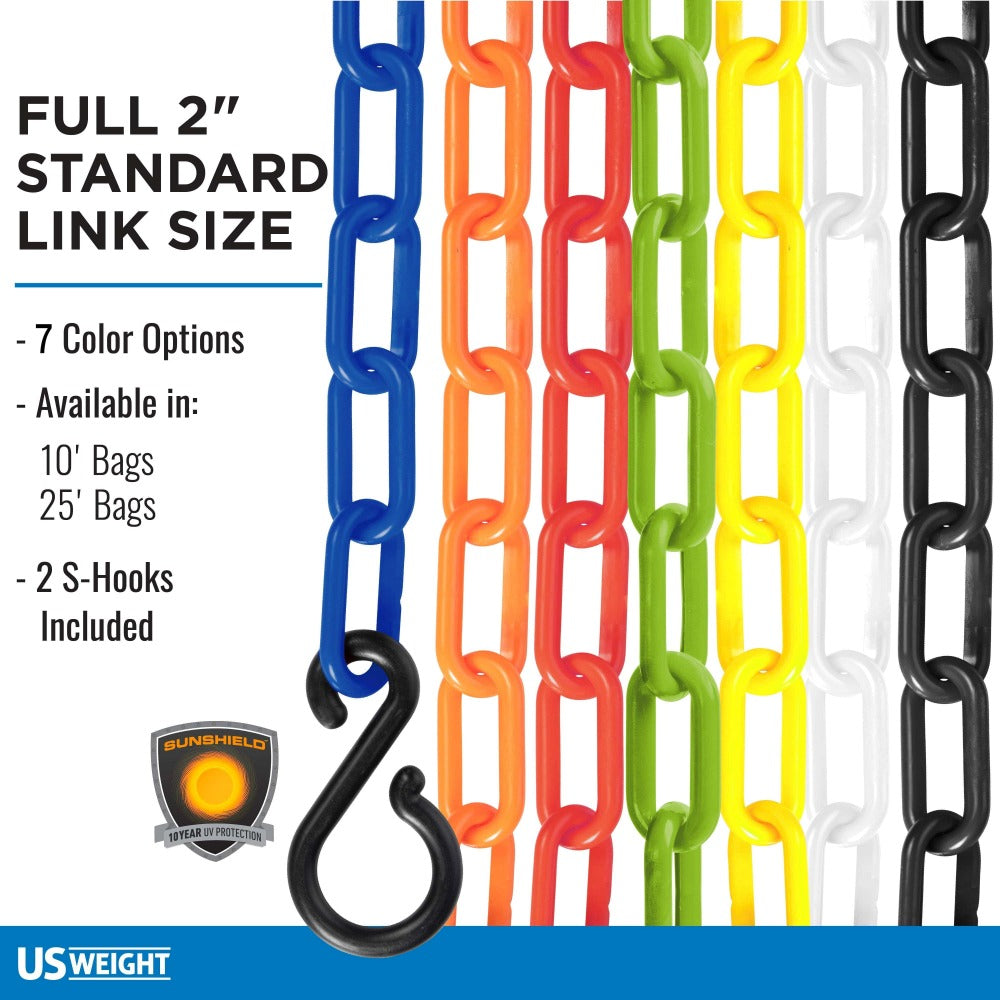 10 FT, 2-Inch Plastic Chain - Includes two S-Hooks | US Weight