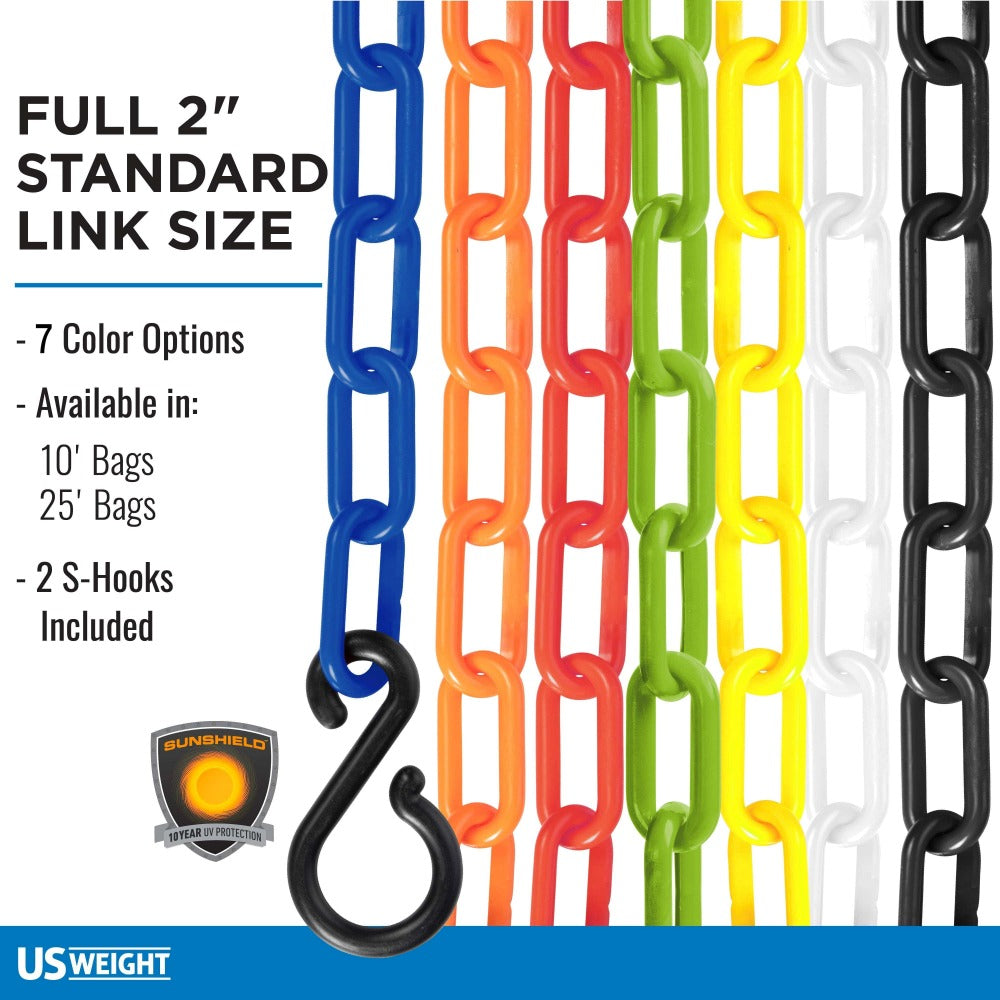 US Weight U2351LGN 100 ft Safety Green, 2-Inch Plastic Chain