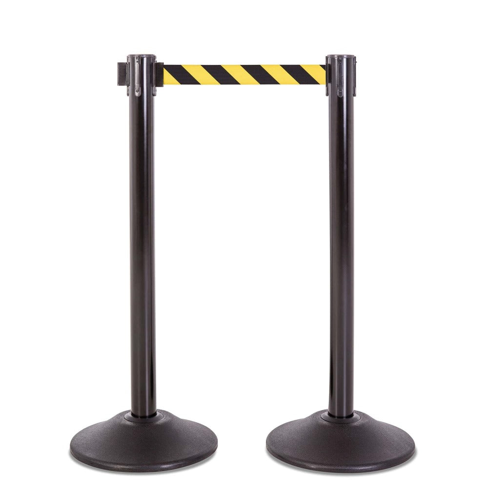 Black Premium Steel Stanchion - 7.5-Foot Retractable Black/Yellow Chev ...