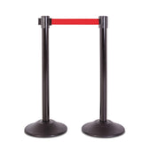 Black Premium Steel Stanchion - 7.5-Foot Retractable Red Belt - 2 Pack