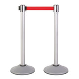 Silver Premium Steel Stanchion - 7.5-Foot Retractable Red Belt - 2 Pack